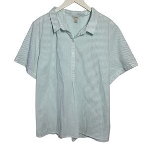 L.L.Bean Seersucker Stripe Button Up Top Women 2X Plus Size Cotton Preppy Coast